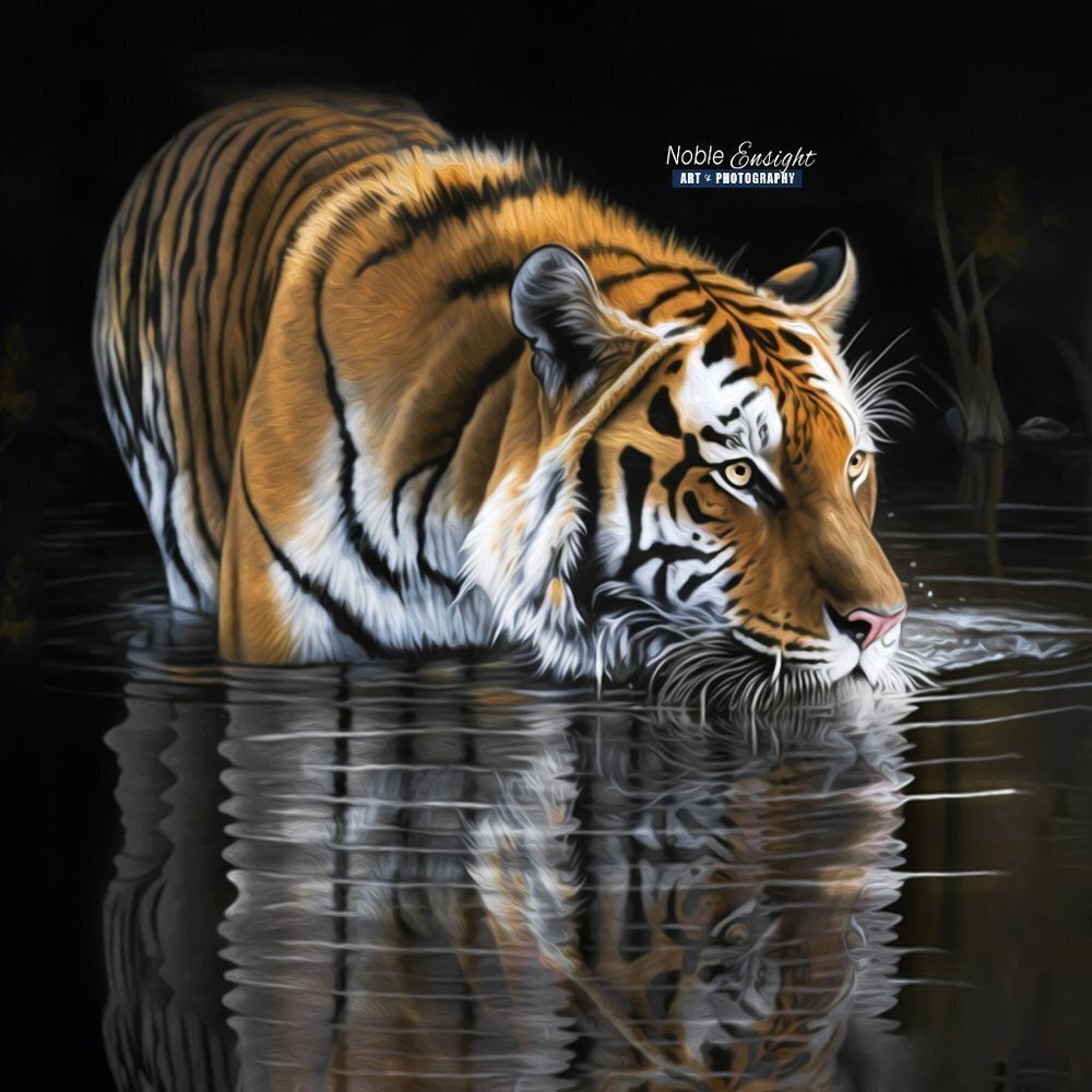 Tiger Watercolor Illustration Art Oil Painting Print - Picture 1 of 4